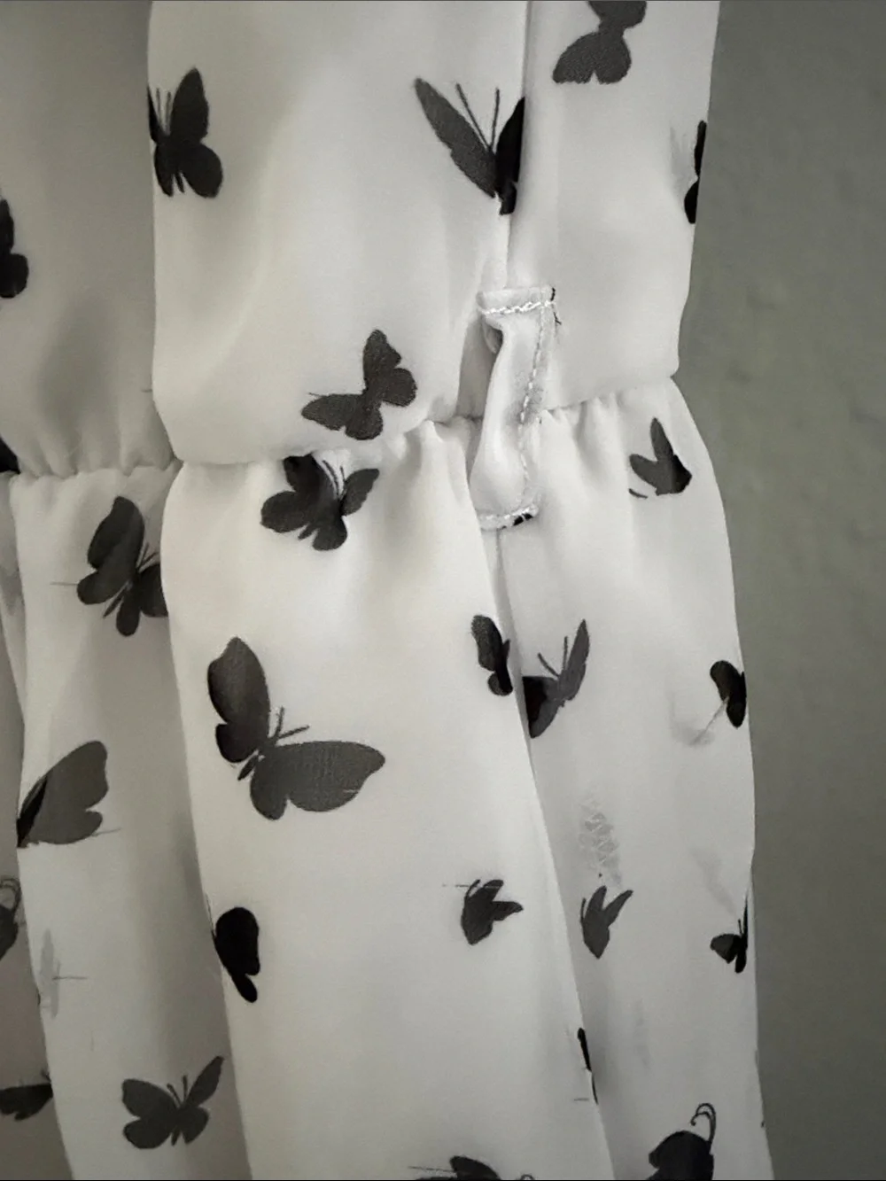Guess White Butterfly High-Low Dress with Pink Trim